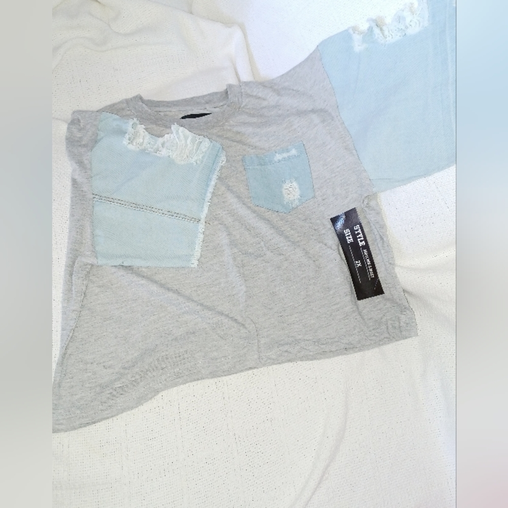 Cropped Mixed Material Top